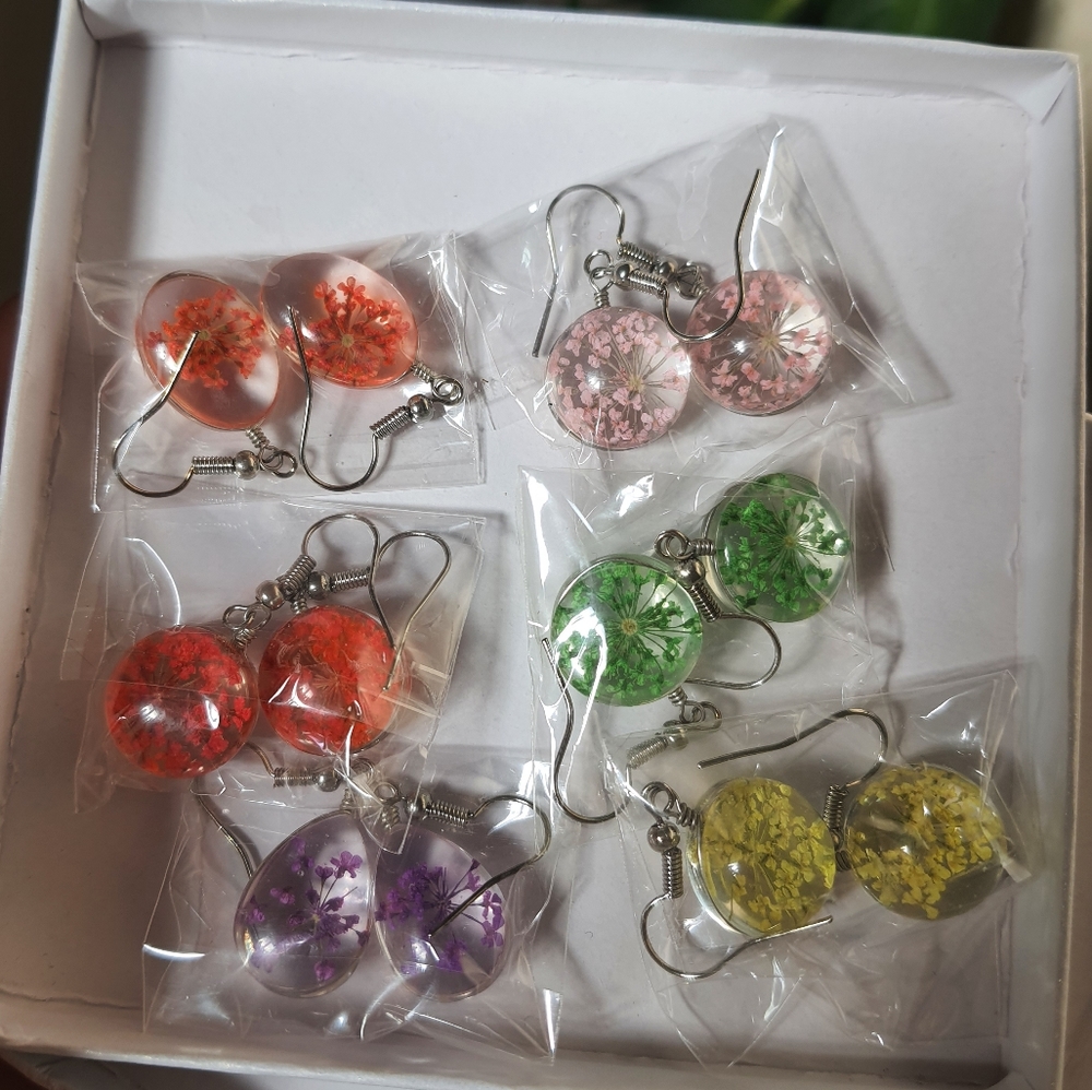 Lot of 6 Pressed Flower Earrings
